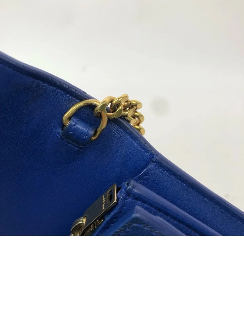 YVES SAINT LAURENT Saint Laurent Blue Leather Classic Letters Chain Clutch Bag